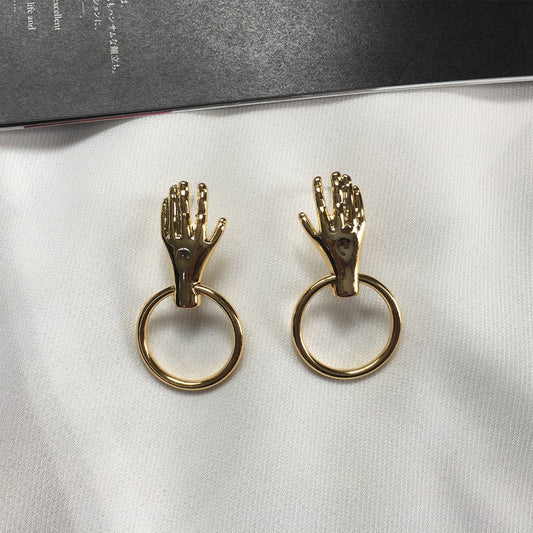 Vintage Alloy Palm Circle Drop Earrings