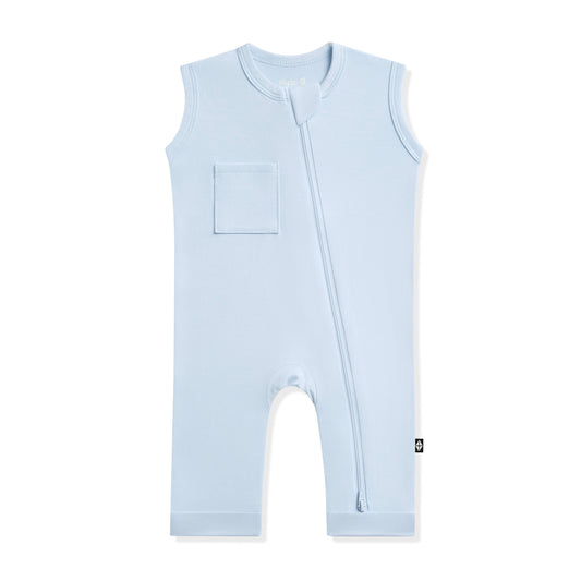 Zippered Sleeveless Romper in Breeze