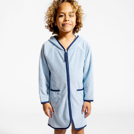 unisex powder blue stripe french terry zipper coverup