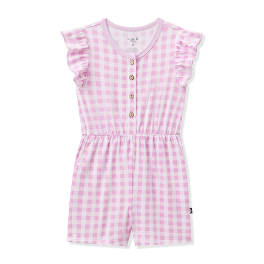 Flutter Sleeve Romper in Gingham Thistle