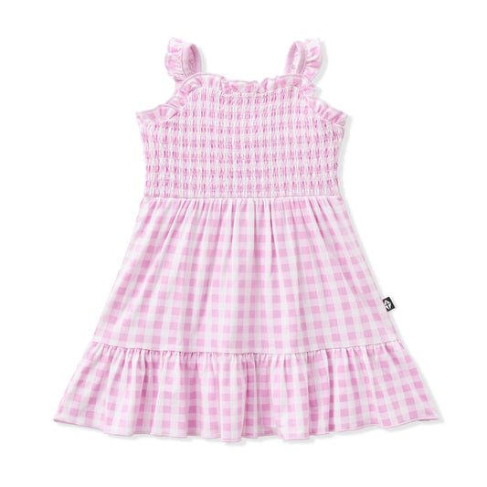 Smocked Dress in Gingham Thistle
