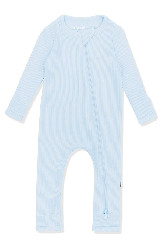 Ribbed Zipper Romper in Breeze