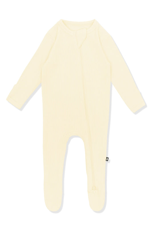 Ribbed Zipper Footie in Chamomile