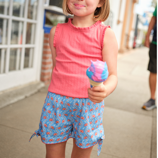girls blue primrose tie-knot short