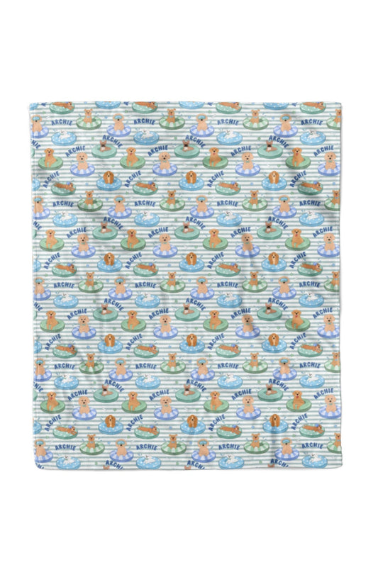 Personalized Kids Blanket | Poolside Pups Blue