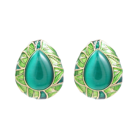 Water Drop Alloy Dripping Oil Leaf Element Earrings