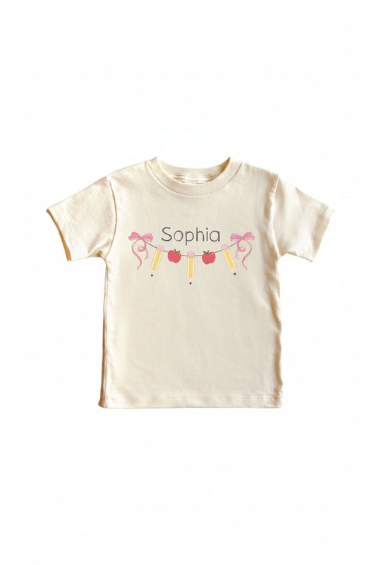 Personalized Pencil Garland Kids Graphic Tee | Natural