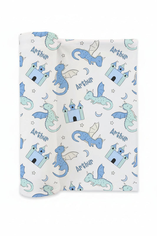 Dragon Adventure Personalized Swaddle Blanket | Blue