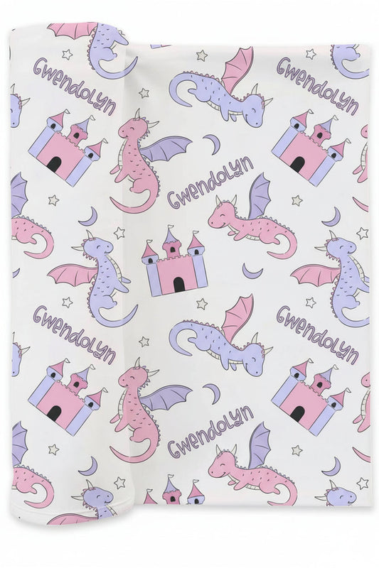 Dragon Adventure Personalized Swaddle Blanket | Pink
