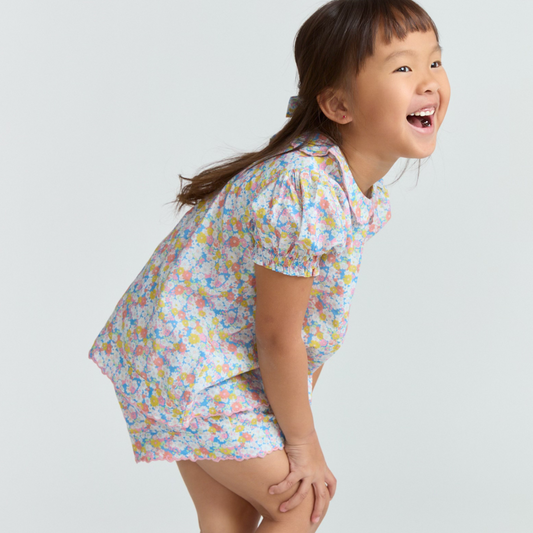 girls jasmine blossom puff sleeve top and short set