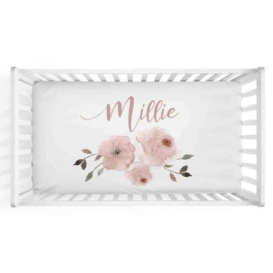 Millie's Dusty Rose Garden Personalized Crib Sheet