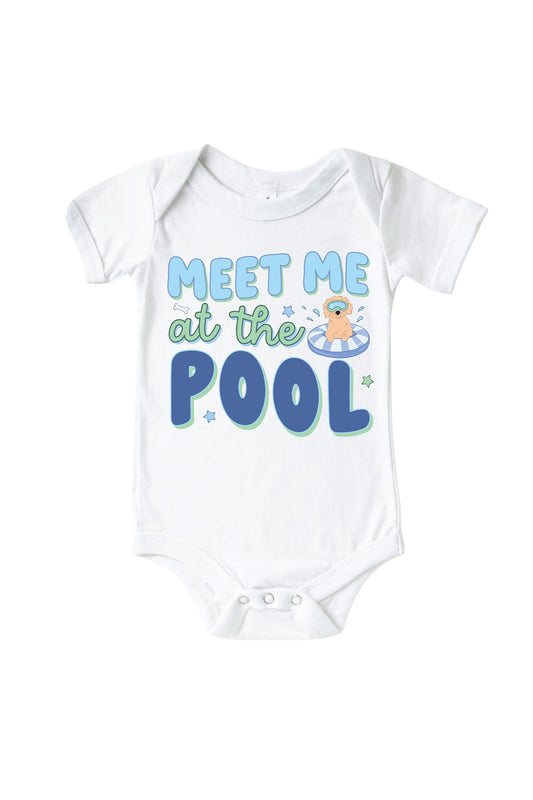 Pool Time Blue Graphic Bodysuit & Kids Tee | White