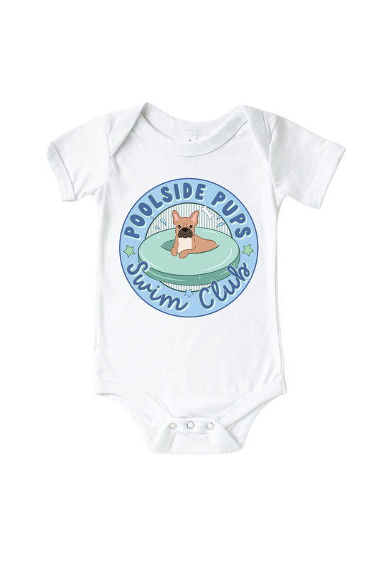 Swim Club Blue Graphic Bodysuit & Kids Tee | White