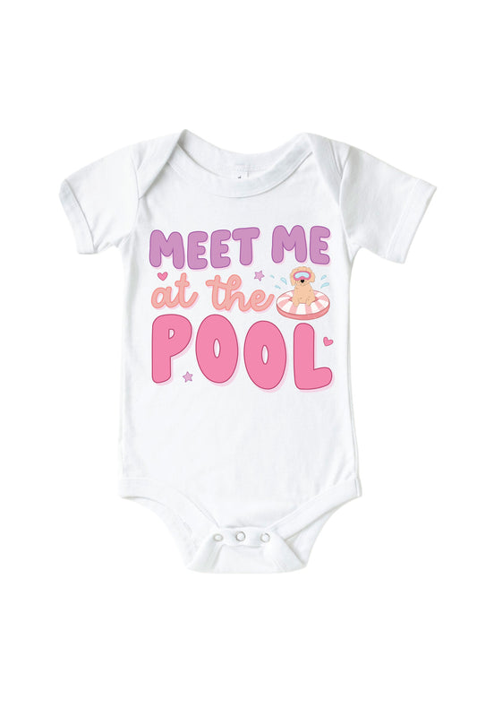 Pool Time Pink Graphic Bodysuit & Kids Tee | White