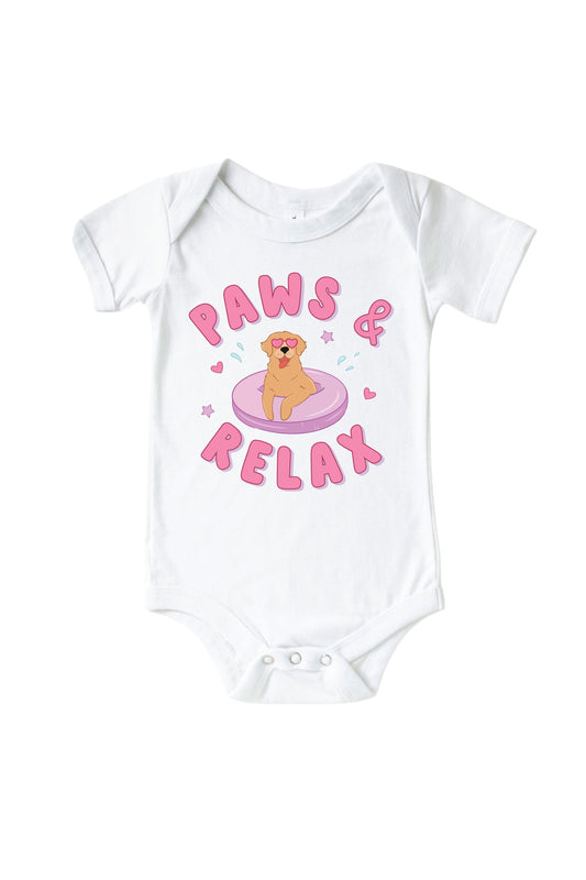 Paws & Relax Pink Graphic Bodysuit & Kids Tee | White