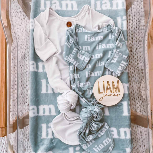 Solid Pacific Personalized Newborn Baby Knot Gown