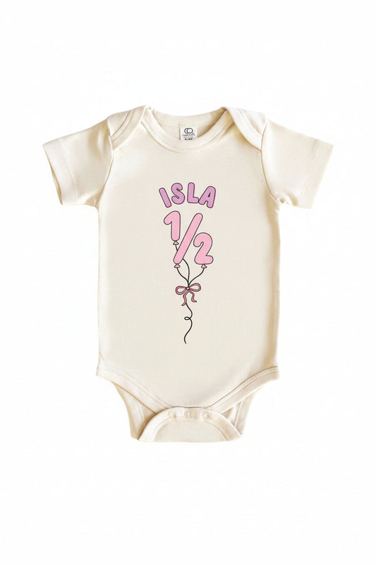 Personalized Pink Birthday Graphic Bodysuit & Kids Tee | Natural