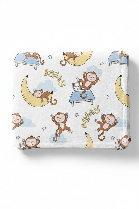 Monkey See, Monkey Snooze Personalized Kids Blanket
