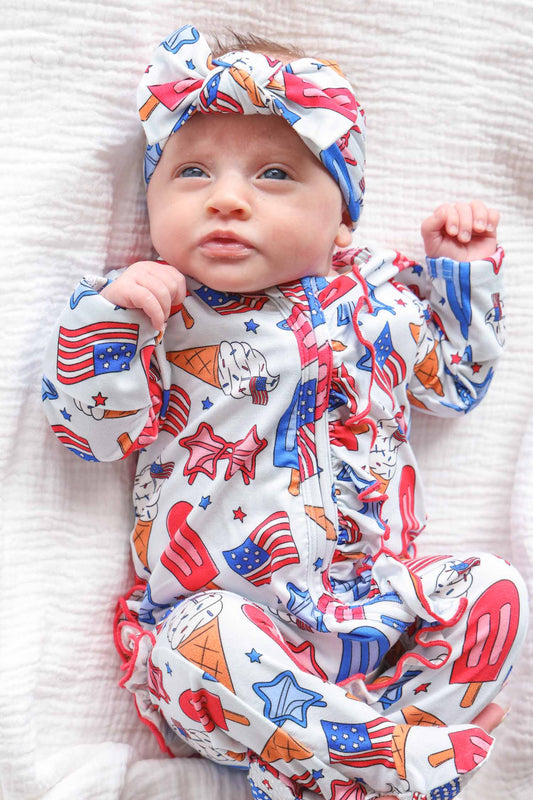 Knit Large Bow Headwrap | Red, White & Cool
