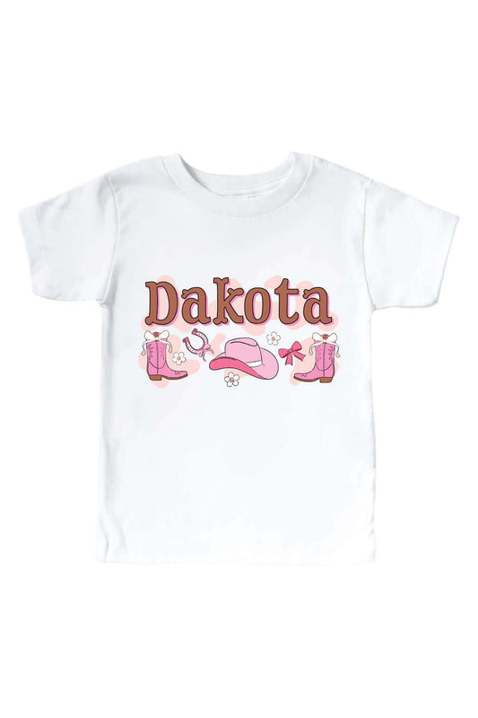 Personalized Rodeo Dreams Pink Graphic Bodysuit & Kids Tee | White