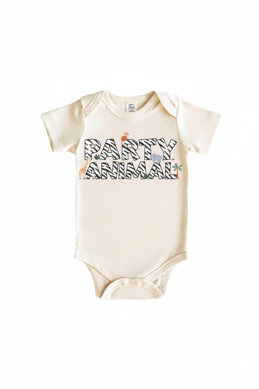 Party Animal Graphic Bodysuit & Kids Tee | Natural