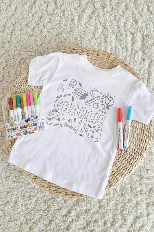 School Days Colorable Personalized Kids Graphic Tee | White