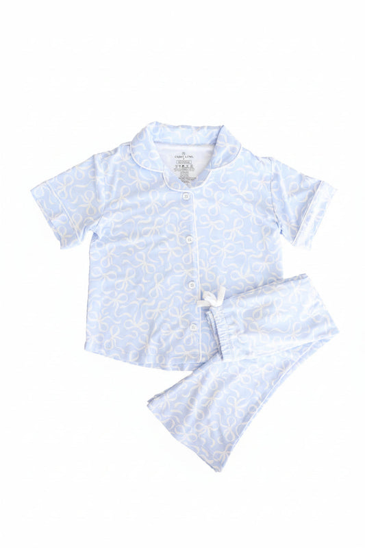 Girl's Two Piece Flare Lounge Set | Blue-tiful Bows