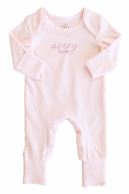 Personalized Full Length Snap Romper | Blush