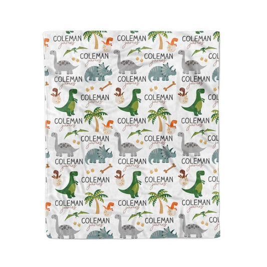 Happy Dinos Personalized Toddler Blanket | Neutral