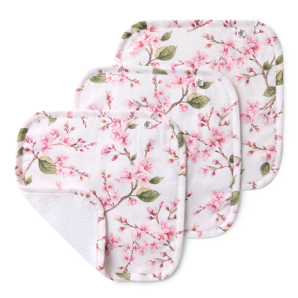 Cherry Blossom Organic Wash Cloths - 3 Pack