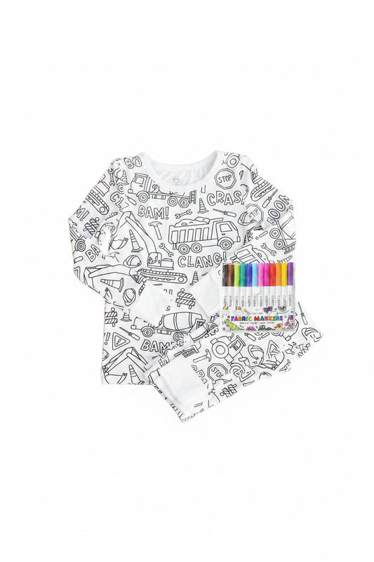 Colorable Two Piece Pajama Set | Construction Zone