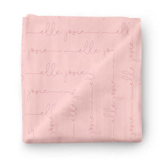 Personalized Light Rose on Pink Baby Name Swaddle Blanket - Script