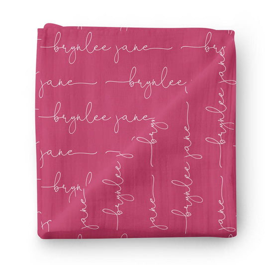 Personalized Fuchsia Baby Name Swaddle Blanket - Script