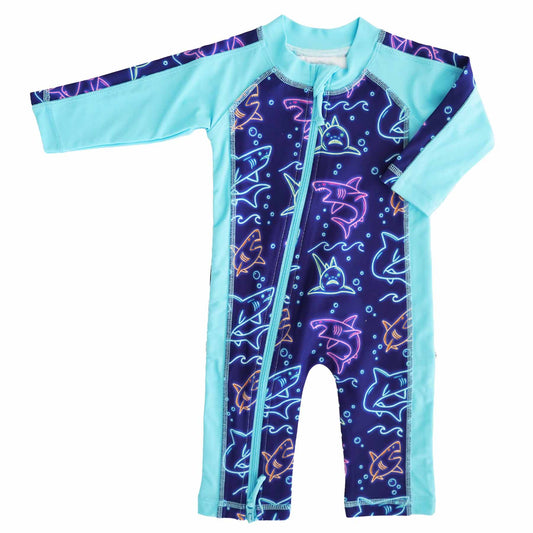 Long Sleeve Rash Guard Swim Romper Full Length | Glow Fins