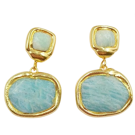 Colored Gemstone Geometric Pendant Earrings