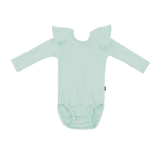 Ribbed Long Sleeve Ruffle Leotard in Sage