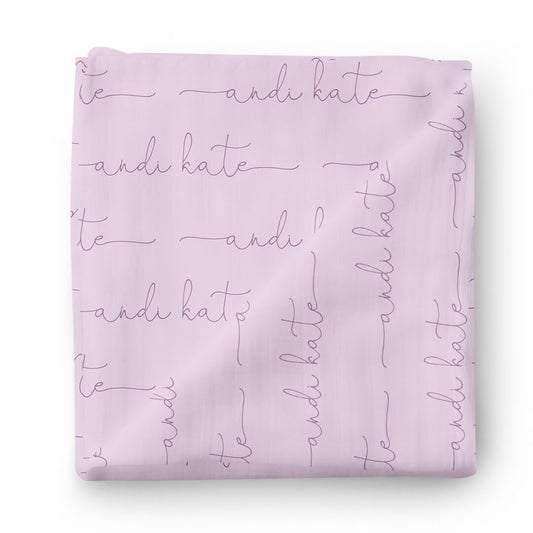Personalized Light Lavender Baby Name Swaddle Blanket - Script