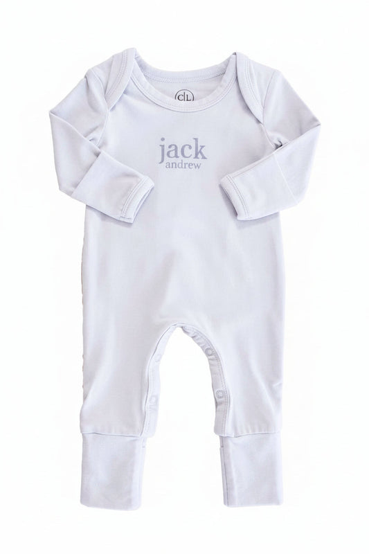 Personalized Full Length Snap Romper | Light Blue