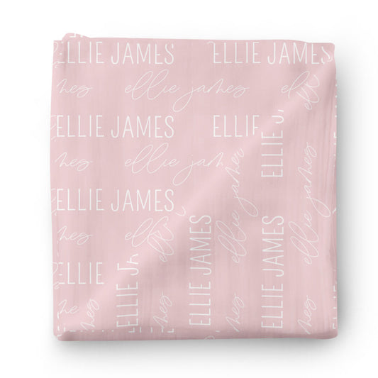 Personalized Petal Pink Baby Name Swaddle Blanket - Block & Script