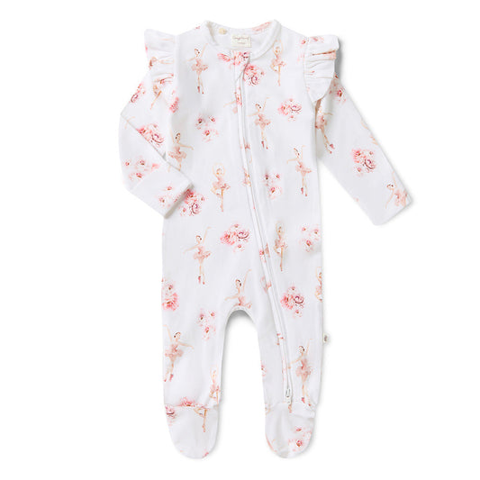 Ballerina Organic Snuggle Sleepsuit Zip Footie with Frill