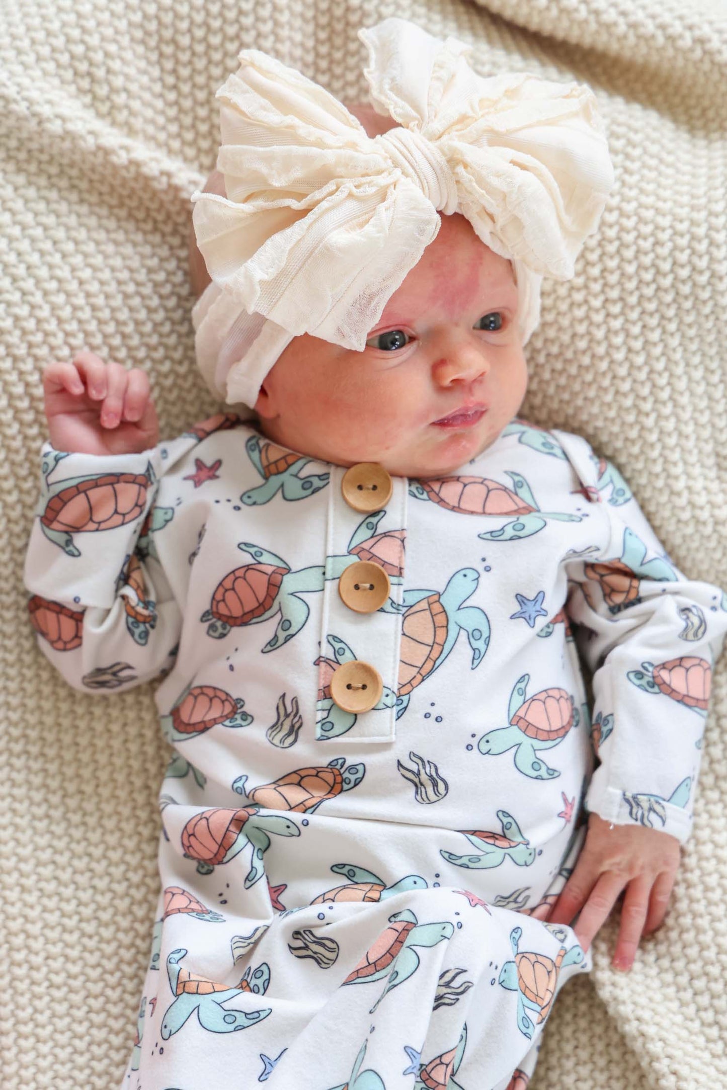 Newborn Baby Knot Gown & Hat Set | Turtley Rad