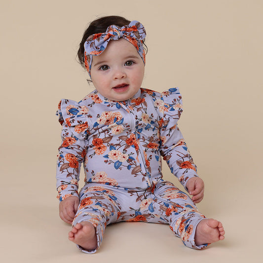 Vintage Blossom Organic Snugglesuit Convertible Romper with Frill