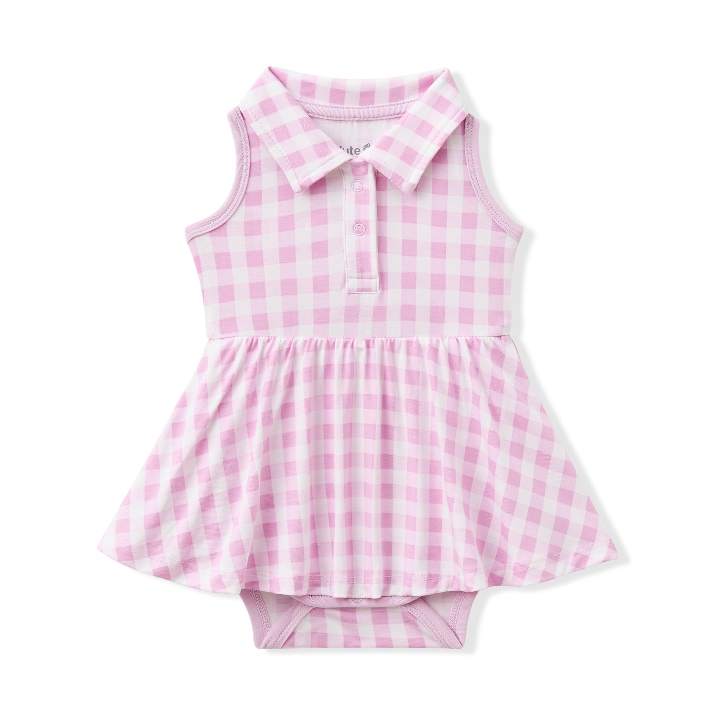 Polo Bodysuit Dress in Gingham Thistle