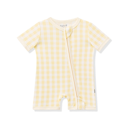 Zipper Shortall Romper in Gingham Chamomile