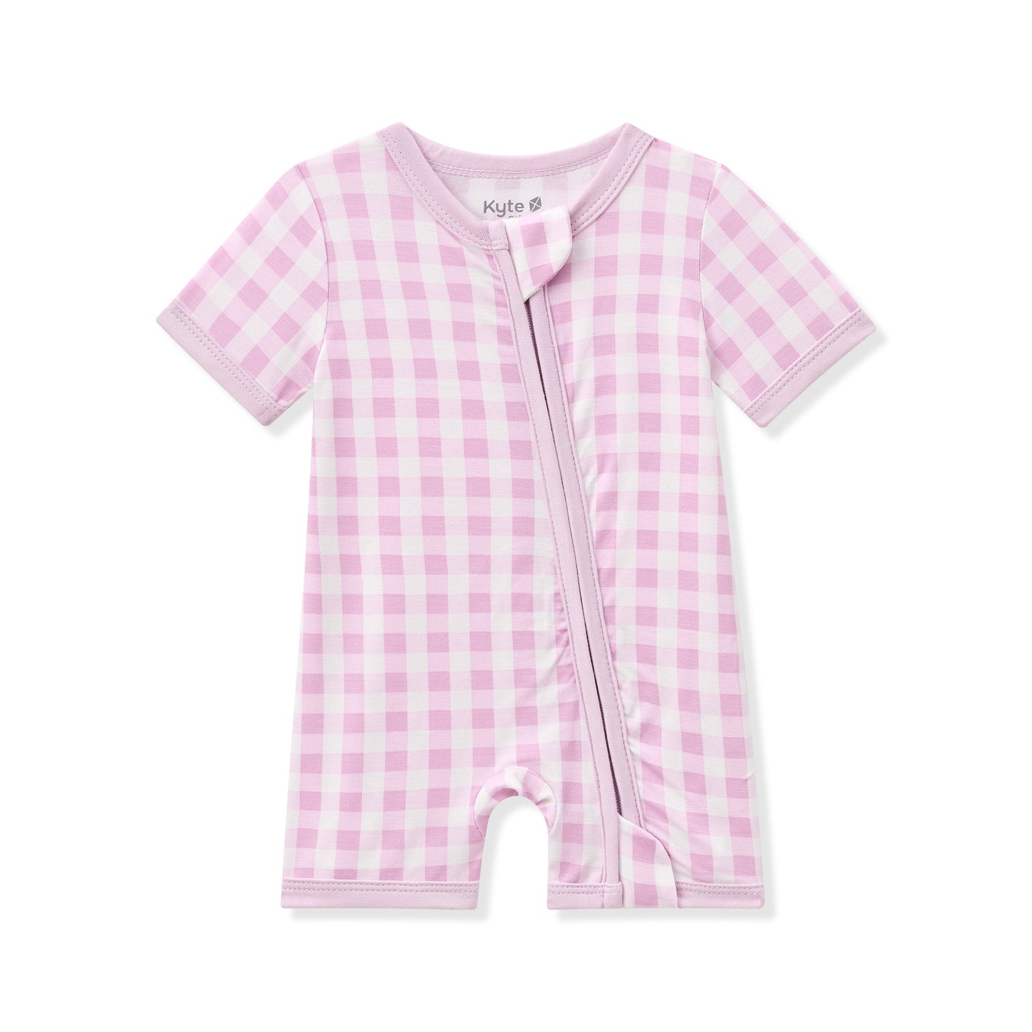 Zipper Shortall Romper in Gingham Thistle