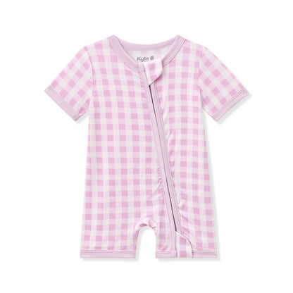 Zipper Shortall Romper in Gingham Thistle