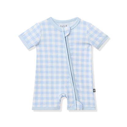 Zipper Shortall Romper in Gingham Breeze