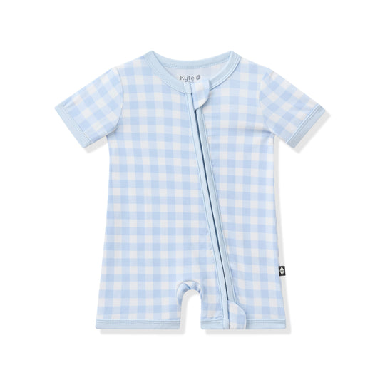 Zipper Shortall Romper in Gingham Breeze