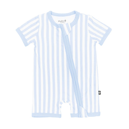 Zipper Shortall Romper in Small Mist Stripe