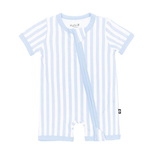 Zipper Shortall Romper in Small Mist Stripe